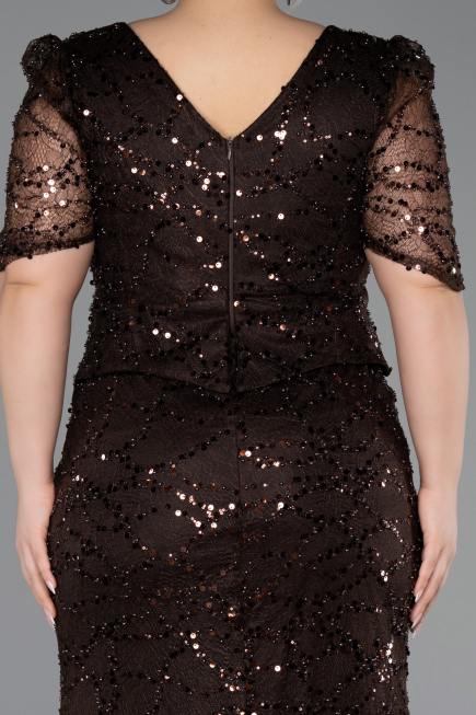 Long Brown Beaded Plus Size Evening Dress ABU6334