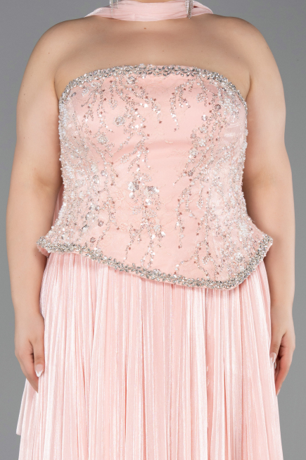 Long Salmon Chiffon Plus Size Evening Gown ABU5793