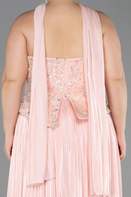 Long Salmon Chiffon Plus Size Evening Gown ABU5793