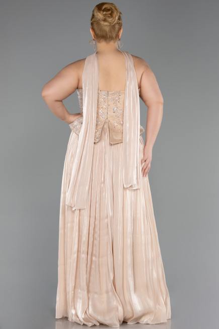 Long Beige Chiffon Plus Size Evening Gown ABU5793