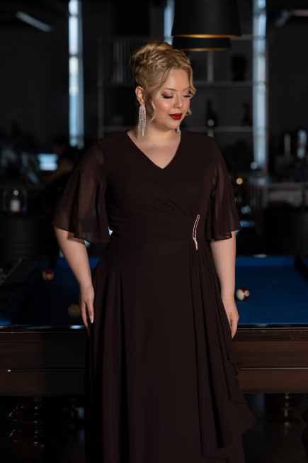 Long Brown Chiffon Plus Size Evening Dress ABU5180
