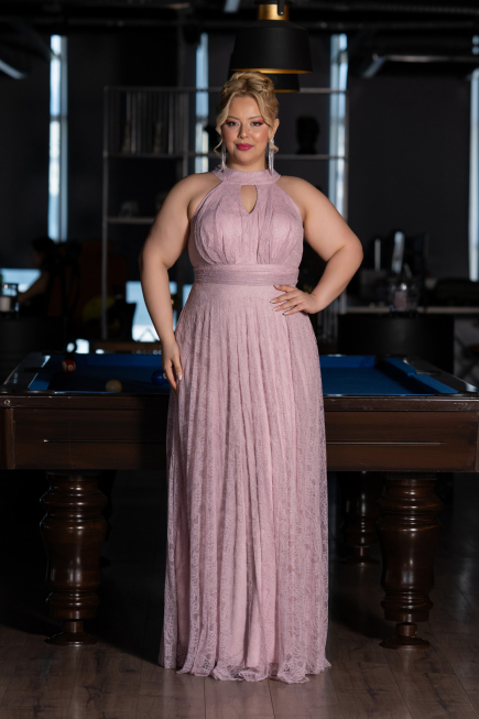 Long Powder Color Dantelle Plus Size Evening Dress ABU6330