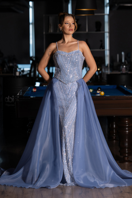 Long Light Blue Beaded Evening Dress ABU5730