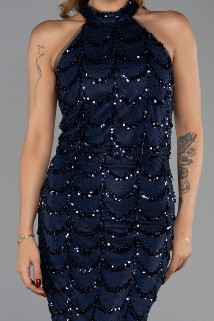 Long Navy Blue Dantelle Evening Dress ABU6405