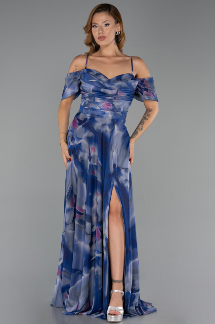 Long Navy Blue Plus Size Evening Gown ABU6409