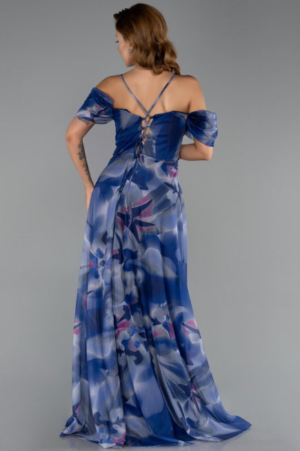 Long Navy Blue Plus Size Evening Gown ABU6409