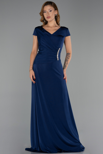 Long Navy Blue Formal Plus Size Dress ABU6410