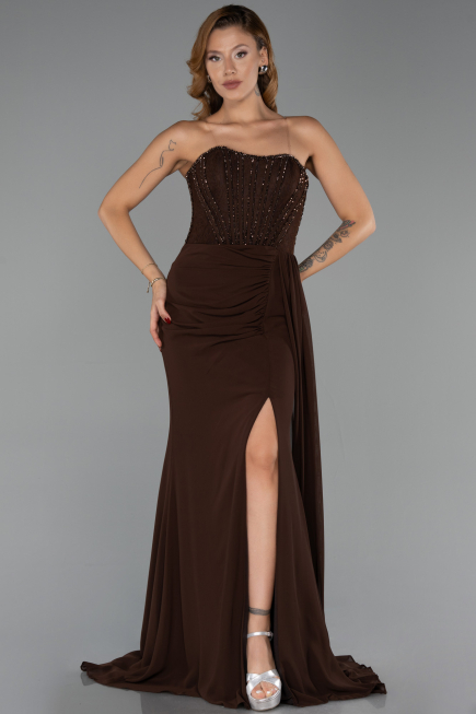 Long Brown Chiffon Oversized Evening Dress ABU6072