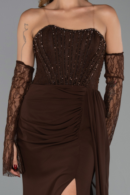 Long Brown Chiffon Oversized Evening Dress ABU6072