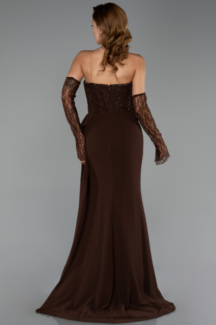Long Brown Chiffon Oversized Evening Dress ABU6072