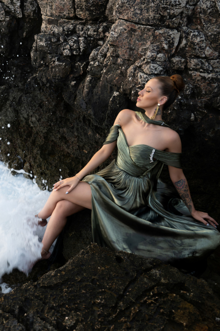 Long Olive Drab Chiffon Evening Dress ABU6342