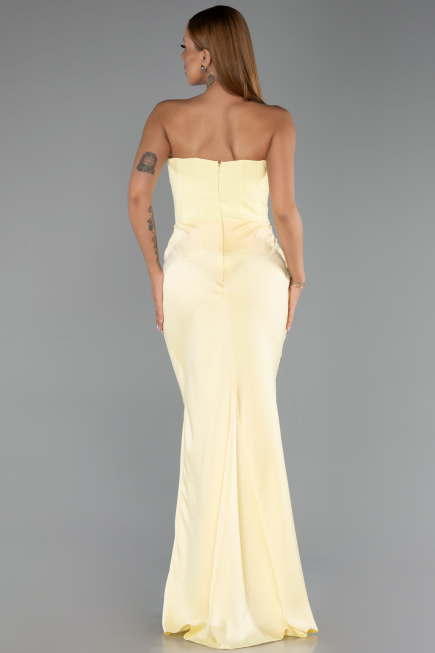 Long Yellow Satin Mermaid Prom Dress ABU5820