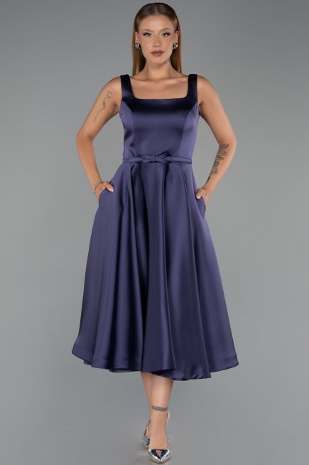 Midi Purple Satin Cocktail Dress ABK2586