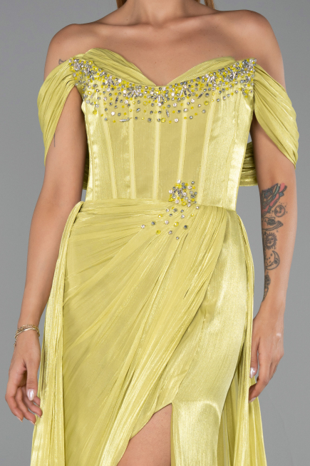Long Pistachio Green Chiffon Plus Size Evening Gown ABU6486