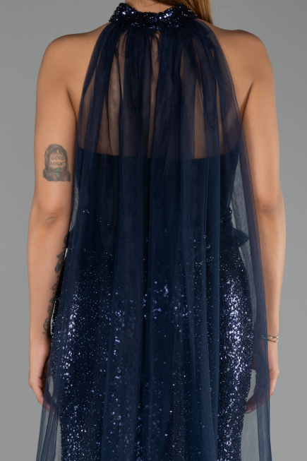 Long Navy Blue Beaded Evening Dress ABU6444