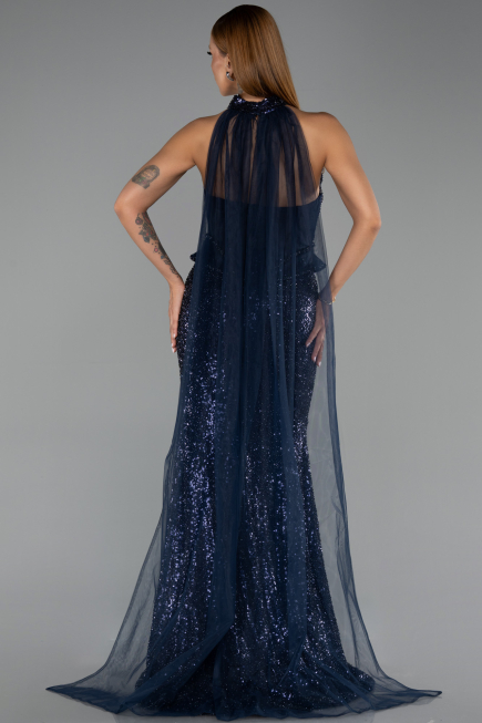 Long Navy Blue Beaded Evening Dress ABU6444