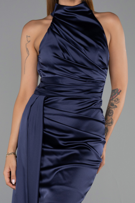 Short Navy Blue Satin Party Dress ABK2674