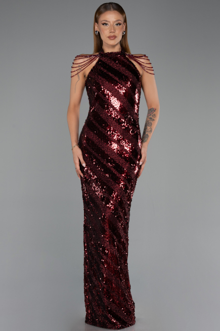 Long Burgundy Scaly Evening Dress ABU6417