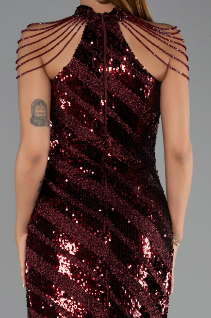 Long Burgundy Scaly Evening Dress ABU6417