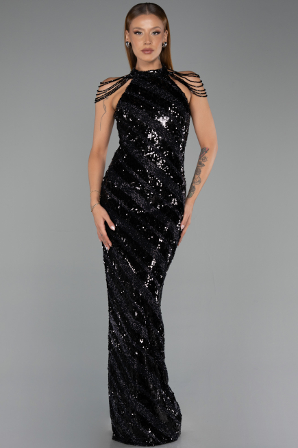 Long Black Scaly Evening Dress ABU6417