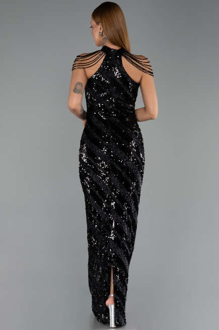 Long Black Scaly Evening Dress ABU6417