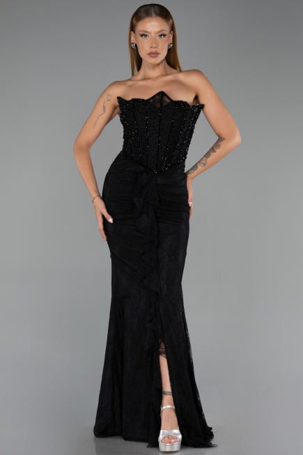 Long Black Dantelle Evening Dress ABU6419