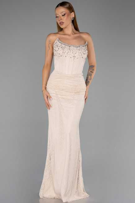 Long Beige Dantelle Evening Dress ABU5717