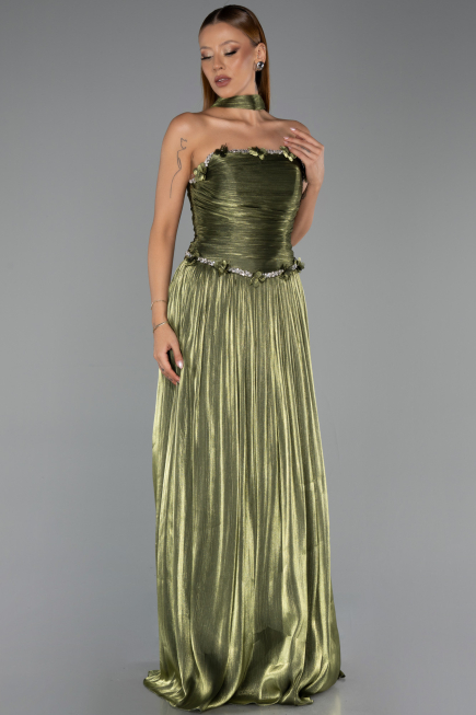 Long Oil Green Chiffon Evening Dress ABU6322