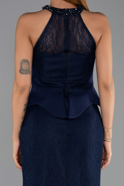 Long Navy Blue Dantelle Evening Dress ABU6425