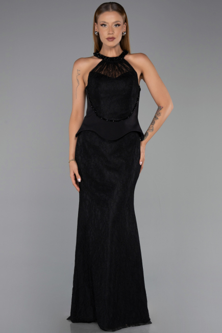 Long Black Dantelle Evening Dress ABU6425