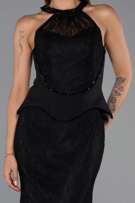 Long Black Dantelle Evening Dress ABU6425