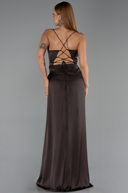 Long Brown Satin Prom Gown ABU6427