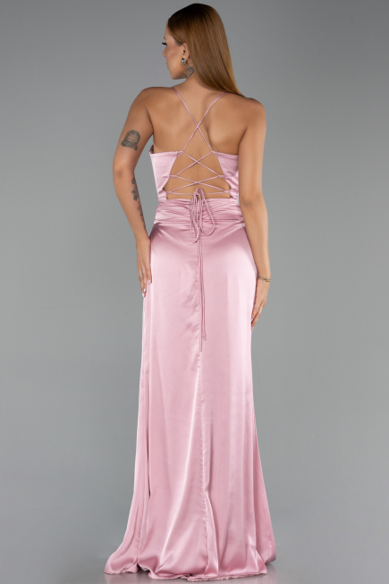 Long Powder Color Satin Prom Gown ABU6427