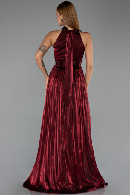 Long Burgundy Chiffon Prom Gown ABU6428
