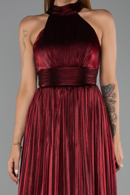 Long Burgundy Chiffon Prom Gown ABU6428