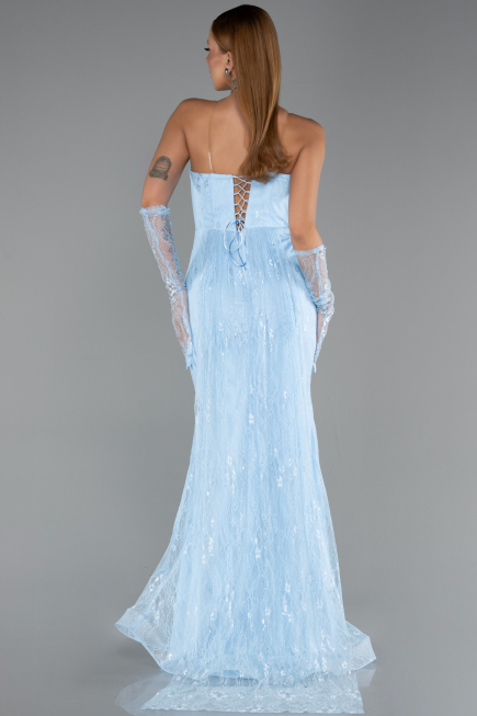 Long Light Blue Dantelle Plus Size Evening Gown ABU6280