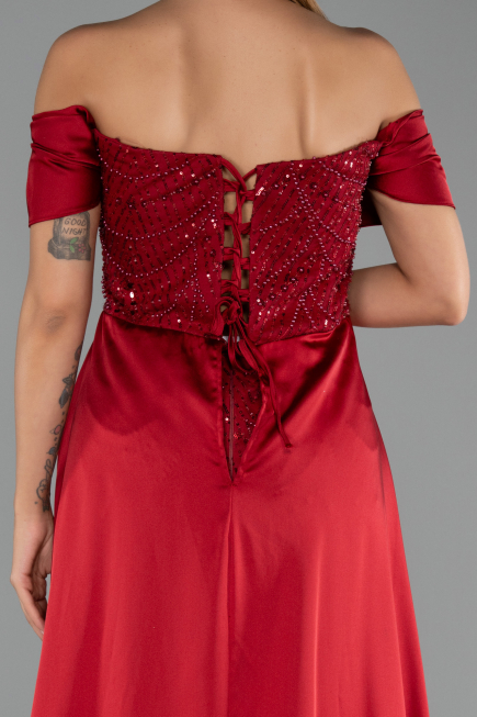 Long Burgundy Beaded Plus Size Evening Dress ABU6414