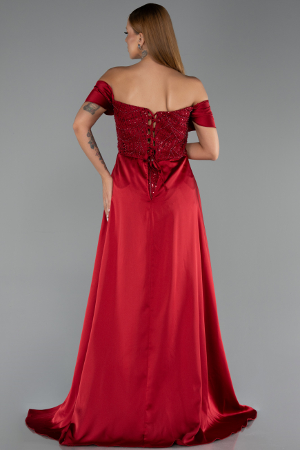 Long Burgundy Beaded Plus Size Evening Dress ABU6414