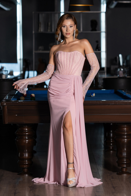 Long Powder Color Chiffon Evening Dress ABU5791