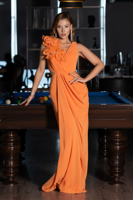 Long Orange Chiffon Prom Gown ABU6354