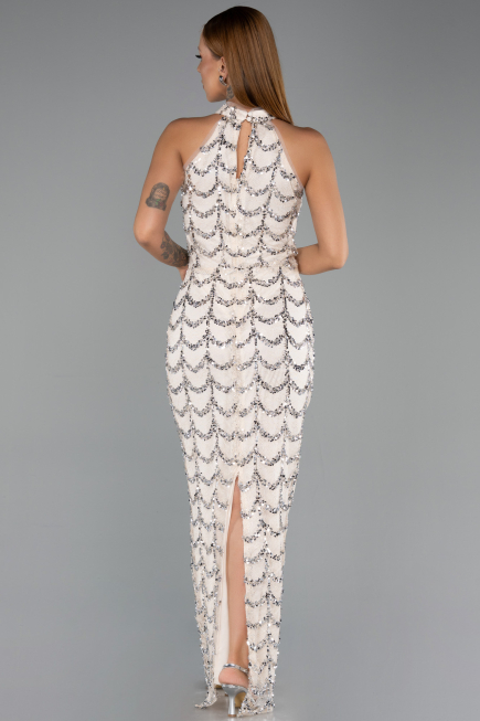 Long Beige Dantelle Evening Dress ABU6405