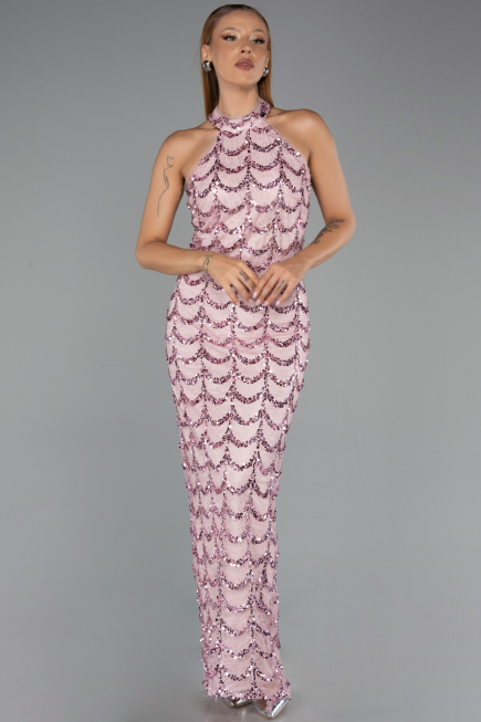 Long Powder Color Dantelle Evening Dress ABU6405