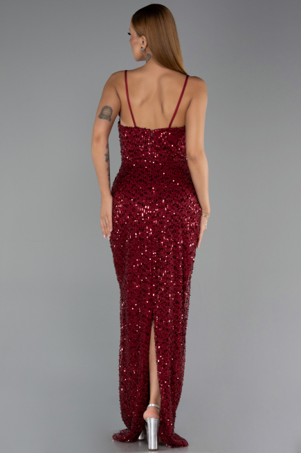 Long Burgundy Scaly Evening Dress ABU6308