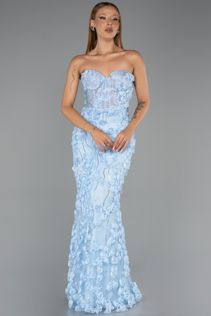 Long Light Blue Mermaid Evening Gown ABU6516
