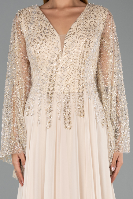 Long Beige Chiffon Oversized Evening Dress ABU6434