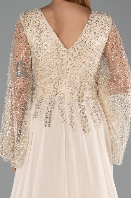 Long Beige Chiffon Oversized Evening Dress ABU6434