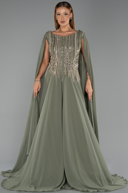 Long Green Chiffon Plus Size Evening Gown ABU6435