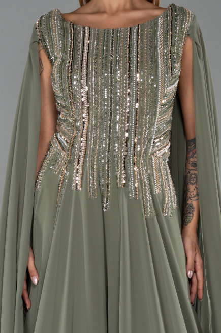Long Green Chiffon Plus Size Evening Gown ABU6435