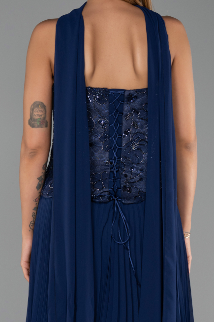 Long Navy Blue Chiffon Evening Dress ABU6436