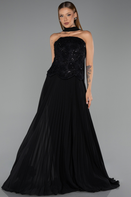Long Black Chiffon Evening Dress ABU6436